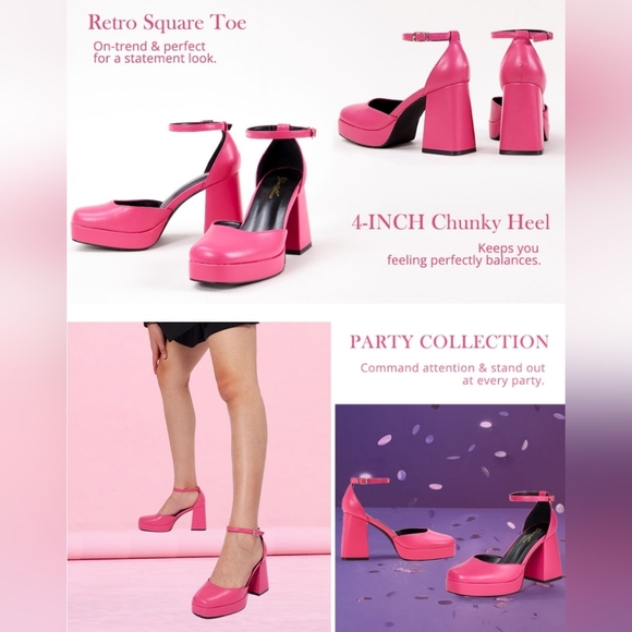Pink Square Toe Chunky Heels Maryjanes Size 8 - Picture 1 of 9